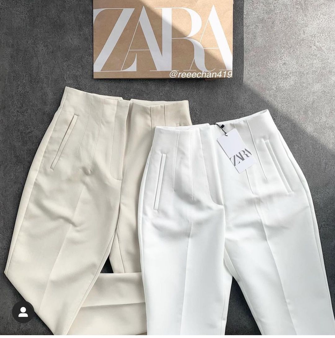 zara ハイウエストパンツ オフホワイト S - クロップドパンツ