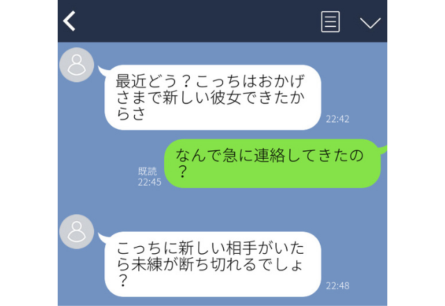 「未練断ち切れるでしょ？」わざわざ“彼女ができた報告”をしてくる勘違い元カレ…＜ゾッとLINEエピソード2選＞