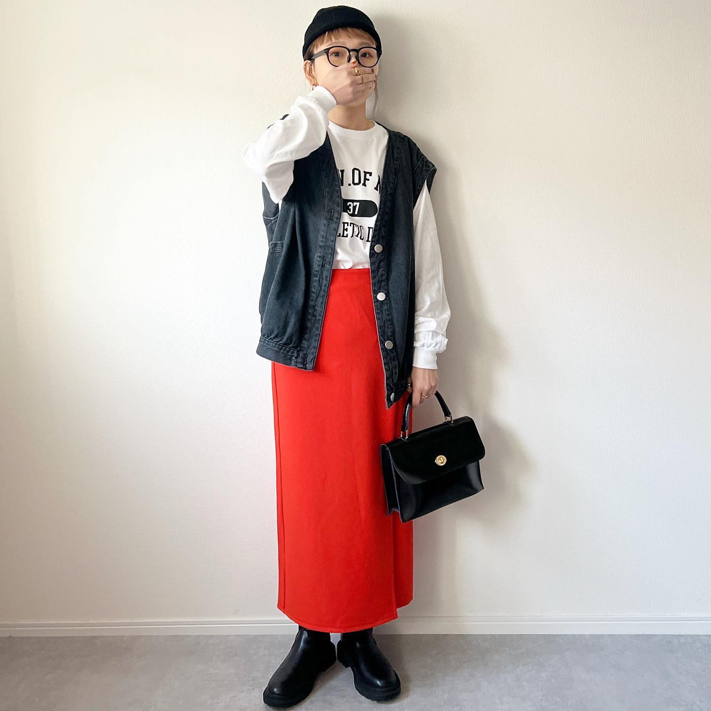 GU ジーユー カットソーナローミディスカート - ひざ丈スカート