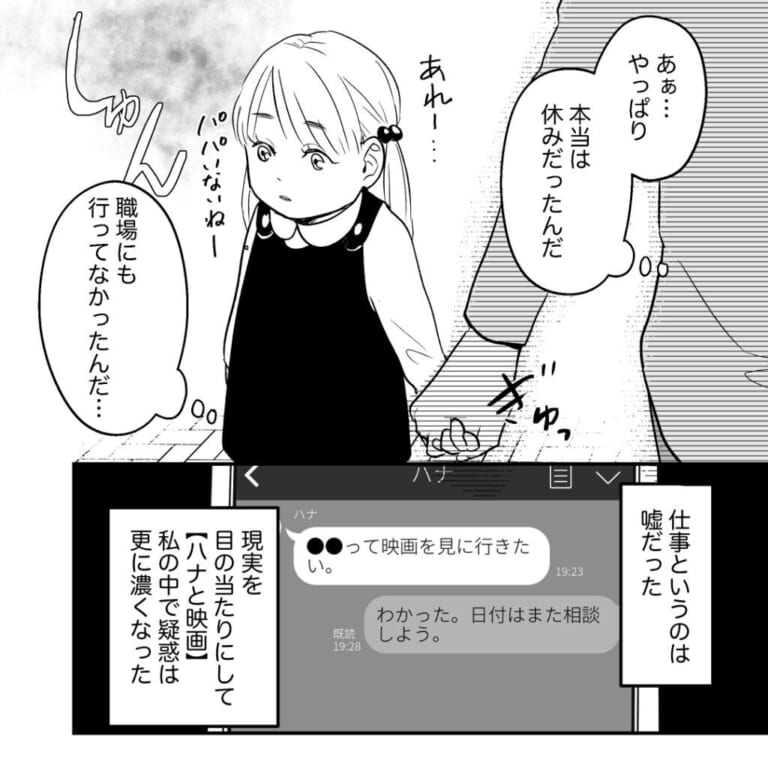 娘「パパ、いないね…」娘を連れて『休日出勤』の夫のもとへ。しかし会社には誰もいなくて…「仕事は嘘？」妻は行動開始…